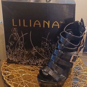 LILIANA (New) Black Wedge Platform Open-Toe Sandal Sizes: 8